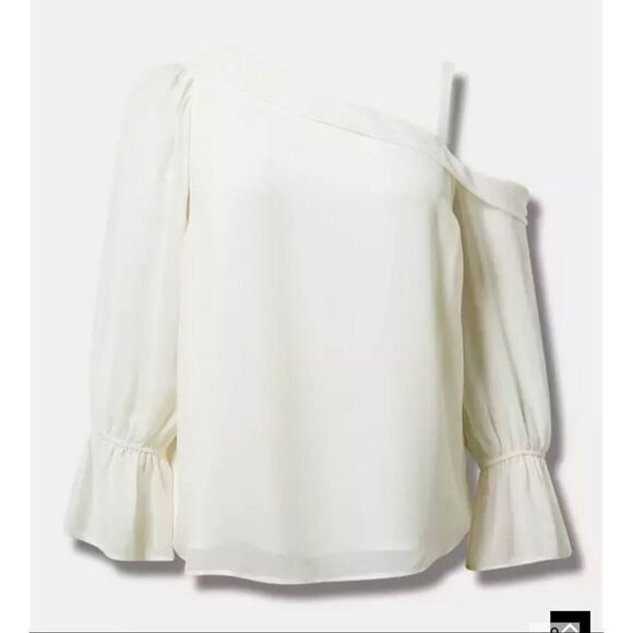 Torrid asymetricial one shoulder top:blouse shirt  size 3 retro pinup glam white - Picture 3 of 5
